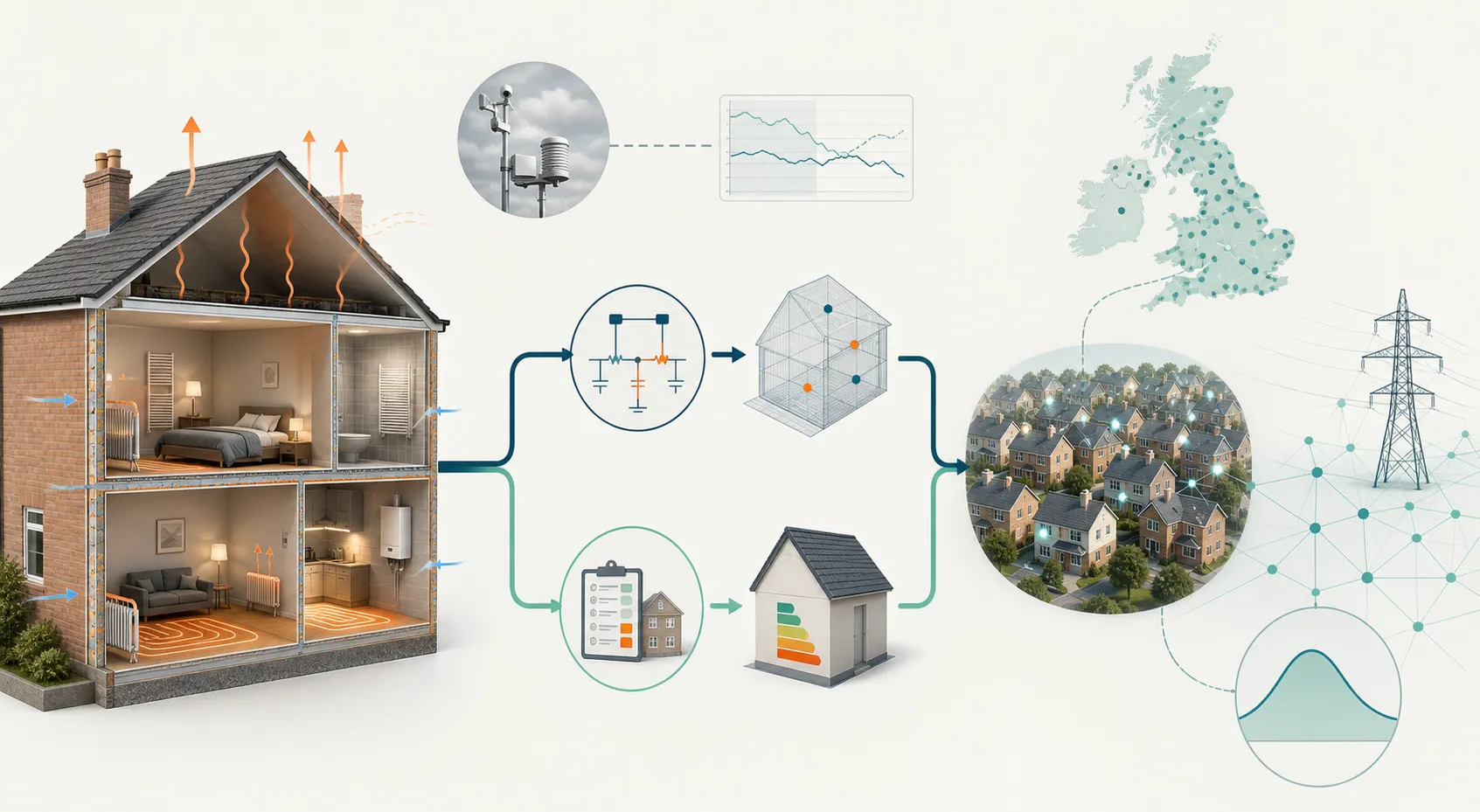 Thermal response models aggregating from homes to regional electricity networks
